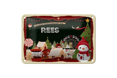 Blechschild Weihnachten Grüße aus REES Geschenk Dekoration 18x12cm