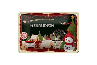 Blechschild Weihnachten Grüße Neuruppin Geschenk Dekoration 18x12cm