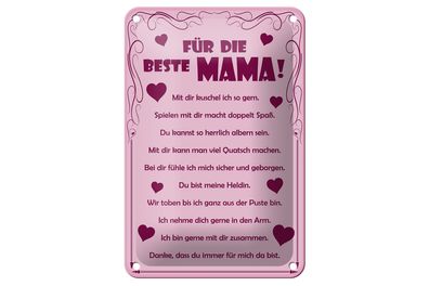 Blechschild Spruch 12x18cm Für die beste Mama