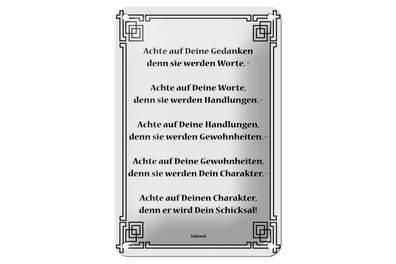 Blechschild Spruch 12x18cm Achte auf deine Gedanken