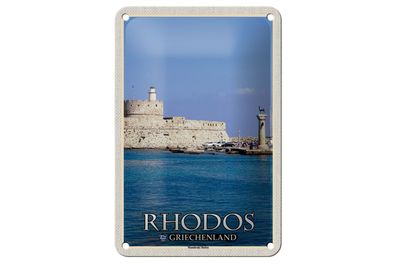 Blechschild Reise 12x18cm Rhodos Griechenland Mandraki Hafen