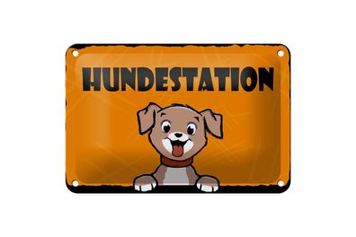 Blechschild Hinweis 18x12cm Hundestation (orange)