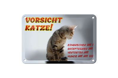 Blechschild Hinweis 18x12cm Vorsicht Katze Strichliste