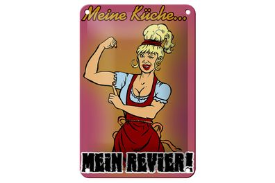 Blechschild Pinup 12x18cm Spruch Meine Küche mein Revier