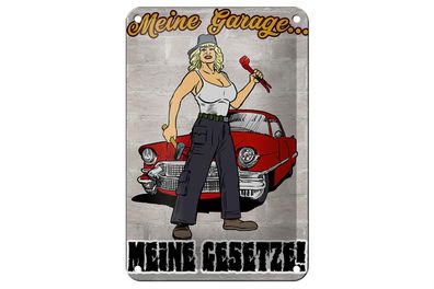 Blechschild Pinup 12x18cm Meine Garage meine Gesetze