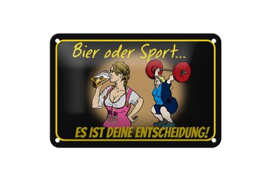 Blechschild Pinup 12x18cm Bier oder Sport Entscheidung