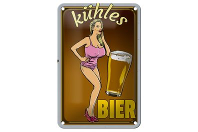 Blechschild Pinup 12x18cm kühles Bier