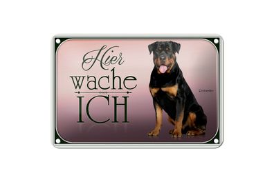 Blechschild Hund 18x12cm Rottweiler hier wache ich