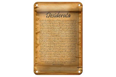 Blechschild Spruch 12x18cm Desiderata Gedicht Englisch Dekoration