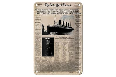 Blechschild Zeitung 12x18cm New York Times Titanic sinks Dekoration