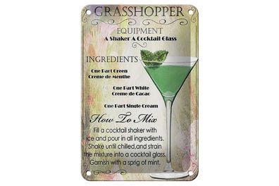 Blechschild Alkohol 12x18cm Grasshopper ingredients