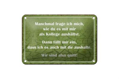 Blechschild Spruch 18x12cm wie du mit mir als Kollege