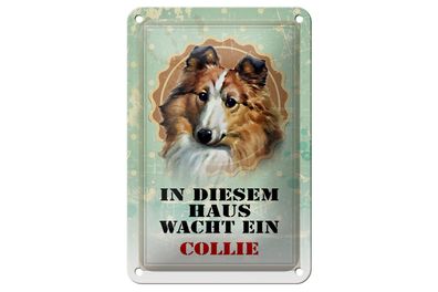 Blechschild Hund 12x18cm in diesem Haus wacht ein Collie