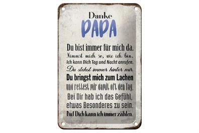 Blechschild Spruch 12x18cm Danke Papa du bist für mich da