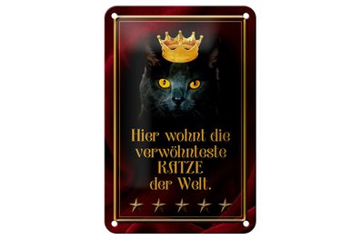 Blechschild Spruch 12x18cm hier wohnt Katze der Welt