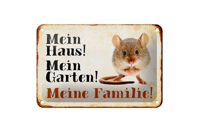 Blechschild Tiere 18x12cm Maus mein Haus Garten Familie