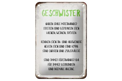 Blechschild Spruch 12x18cm Geschwister füreinander da