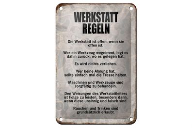 Blechschild Spruch 12x18cm Werkstatt Regeln Werkzeug