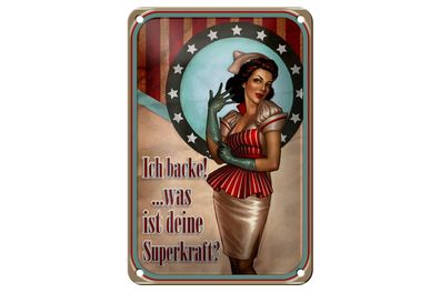 Blechschild Pinup 12x18cm ich backe was deine Superkraft