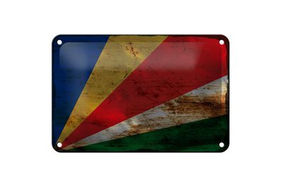 Blechschild Flagge Seychellen 18x12cm Flag Seychelles Rost Dekoration