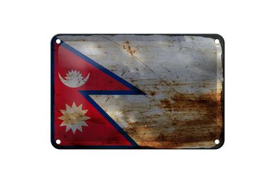 Blechschild Flagge Nepal 18x12cm Flag of Nepal Rost Dekoration