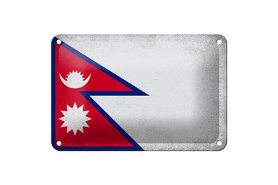 Blechschild Flagge Nepal 18x12cm Flag of Nepal Vintage Dekoration