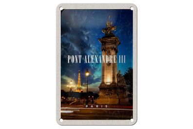 Blechschild Reise 12x18cm Pont Alexandre III Paris Brücke Nacht Schild