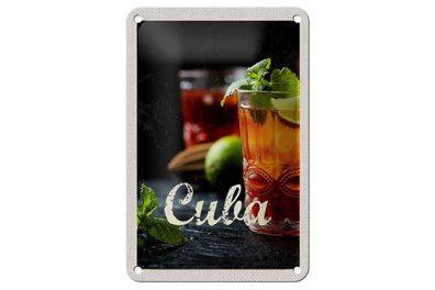 Blechschild Reise 12x18cm Cuba Karibik Cocktail Limette Minze Schild