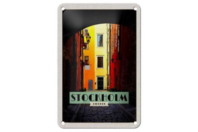 Blechschild Reise 12x18cm Stockholm Schweden Gasse Reise Schild