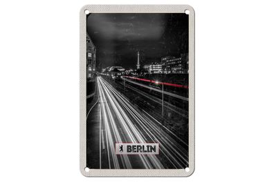 Blechschild Reise 12x18cm Berlin Deutschland Bahn Nacht Schild