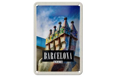 Blechschild Reise 12x18cm Barcelona Spanien Park Guell Dekoration