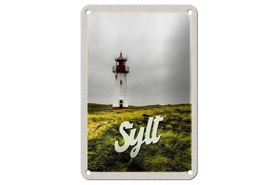 Blechschild Reise 12x18cm Sylt Strand Leuchtturm Wiese Dekoration