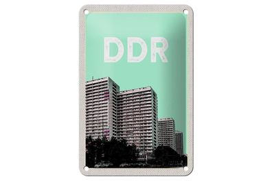 Blechschild Reise 12x18cm Deutschland DDR Zeit Hochhäuser Krieg Schild