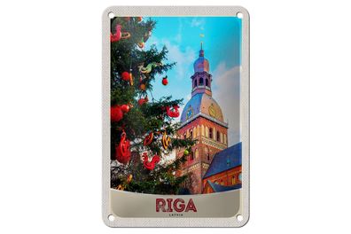 Blechschild Reise 12x18cm Riga Lettland Weihnachten Winterzeit Schild