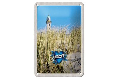 Blechschild Reise 12x18cm Ostsee Strand Sand Leuchtturm Urlaub Schild