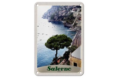 Blechschild Reise 12x18cm Salerno Italien Meer Strand Sonne Boot Schild