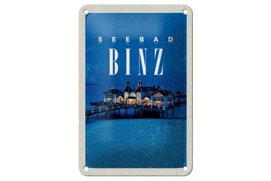 Blechschild Reise 12x18cm Seebad Binz Strandhaus Urlaub Abend Schild