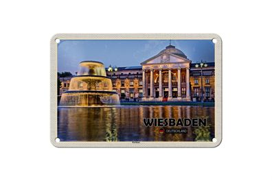 Blechschild Städte Wiesbaden Kurhaus Brunnen Deko 18x12cm Schild