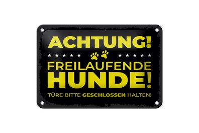 Blechschild Hund Achtung freilaufende Hunde 18x12cm Dekoration