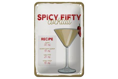 Blechschild Rezept Spicy Fifty Cocktail Recipe 12x18cm Dekoration