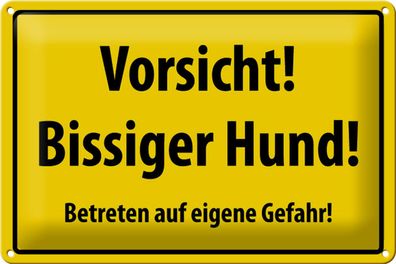 Blechschild Warnschild 30x20cm Vorsicht bissiger Hund