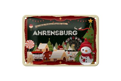 Blechschild Weihnachten Grüße aus Ahrensburg Geschenk Schild 18x12cm