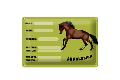 Blechschild Pferd 30x20cm Andalusier Name Besitzer Rasse