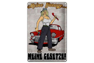 Blechschild Pinup 20x30cm Meine Garage meine Gesetze