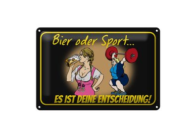 Blechschild Pinup 30x20cm Bier oder Sport Entscheidung