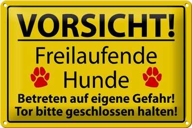 Blechschild Hinweis 30x20cm Vorsicht Freilaufende Hunde