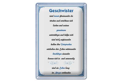 Blechschild Spruch 20x30cm Geschwister immer füreinander da