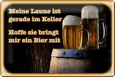 Blechschild Bier 30x20cm Laune gerade im Keller hoffe sie