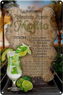 Blechschild Rezept 20x30cm Mojito Zutaten Limette Minze