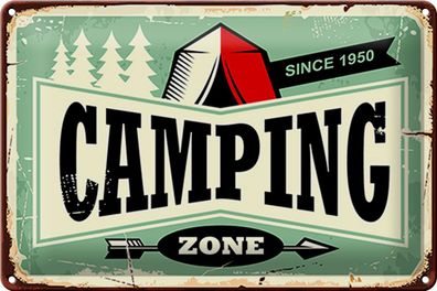 Blechschild Retro 30x20cm Camping Zone Outdoor Abenteuer